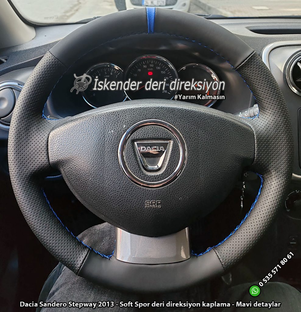 Dacia Sandero Stepway 2013 - Soft Spor deri direksiyon kaplama - Mavi detaylı  (1)