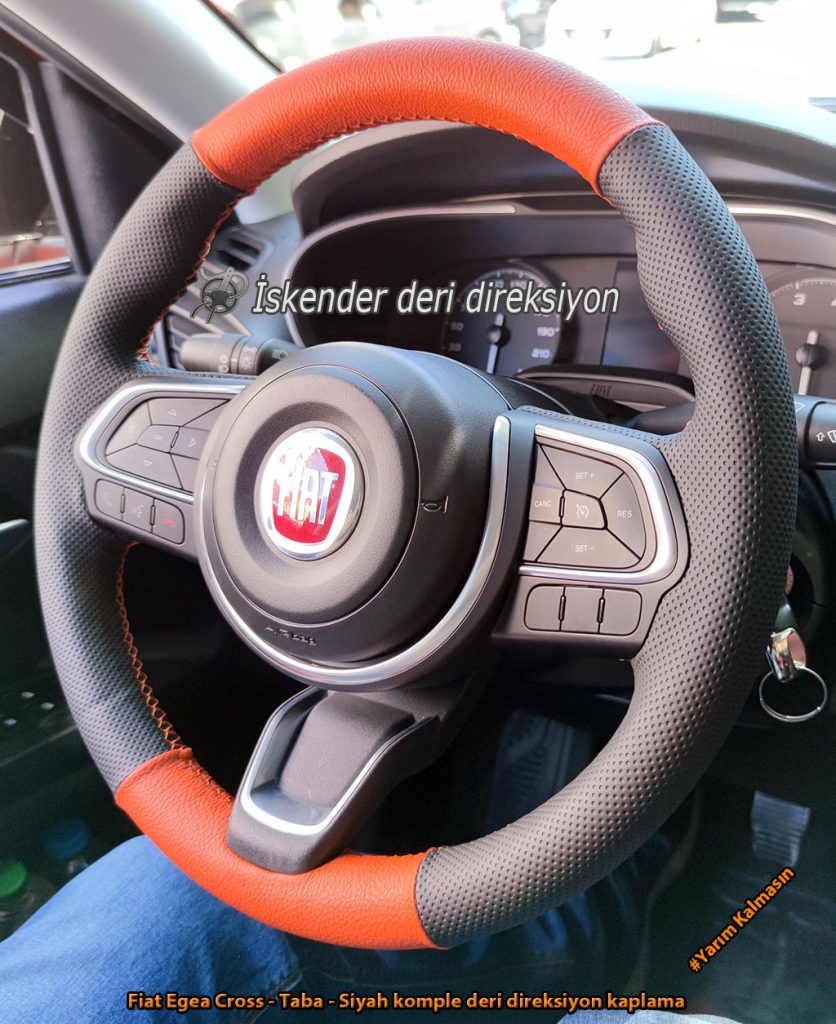 Fiat Egea Cross - Taba - Siyah komple deri direksiyon kaplama (2)