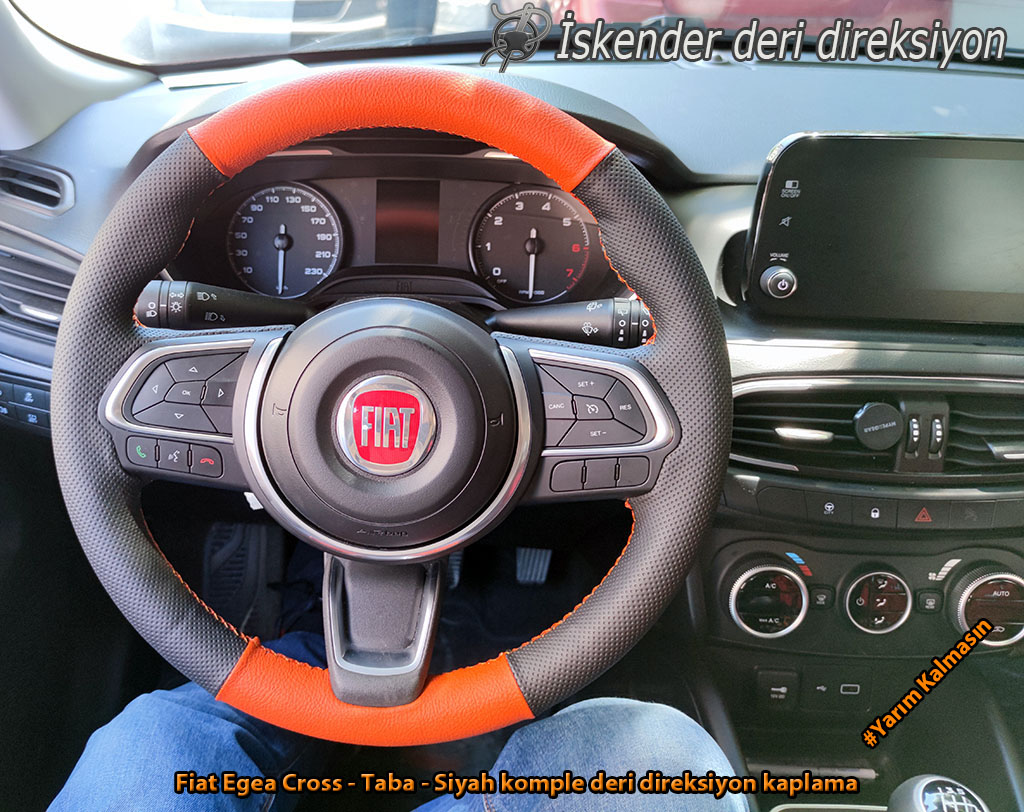 Fiat Egea Cross - Taba - Siyah komple deri direksiyon kaplama (2)