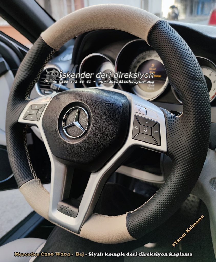 Mercedes C Serisi deri direksiyon kaplama