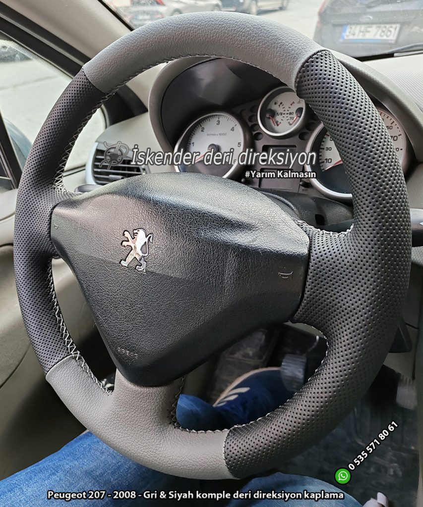 Peugeot 207 - 2008 - Gri & Siyah komple deri direksiyon kaplama (2)
