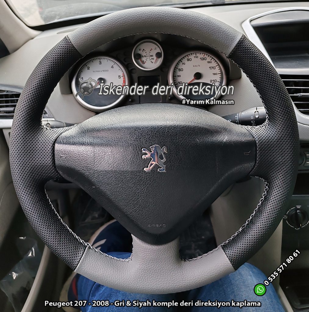Peugeot 207 - 2008 - Gri & Siyah komple deri direksiyon kaplama (2)