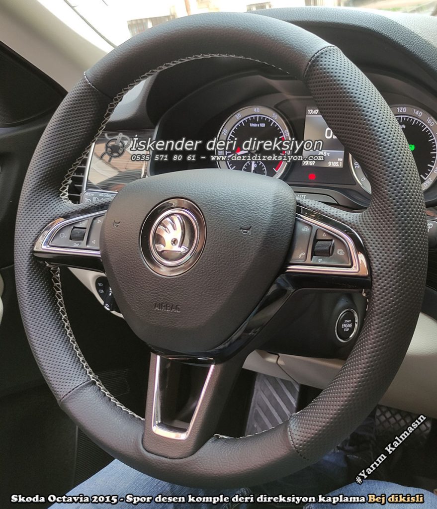 Skoda Superb deri direksiyon kılıfı